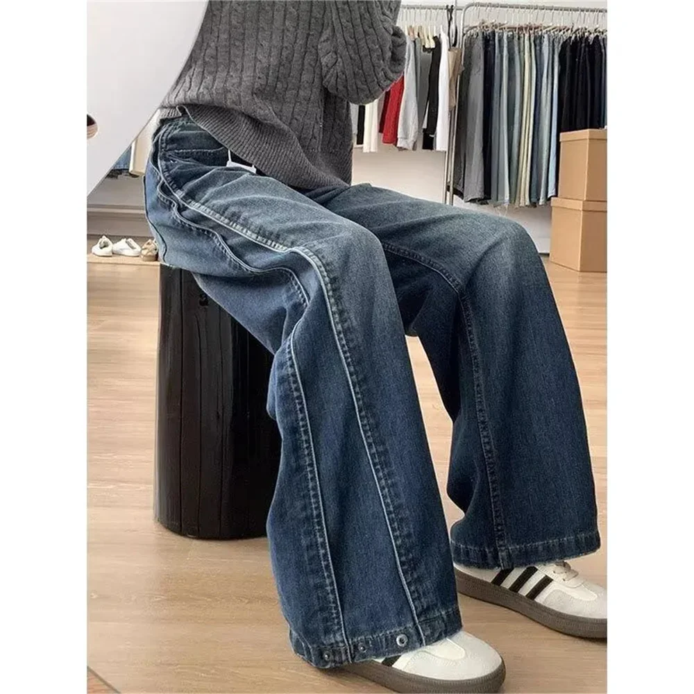 American Style High Waist Vintage Baggy Wide Leg Jeans Women Casual Y2k Korean Loose Straight Denim Pants Ladies Desic Trousers