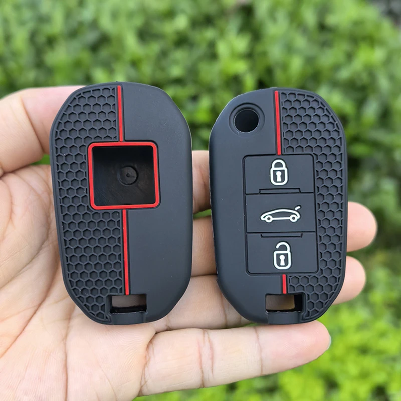 Schlüsselhülle für Peugeot 508 301 2008 3008 408 für Citroen C4 CACTUS C5 C3 C4L Fernbedienungs-Schlüsselgehäuse Silikonhülle Tasche 3 Tasten
