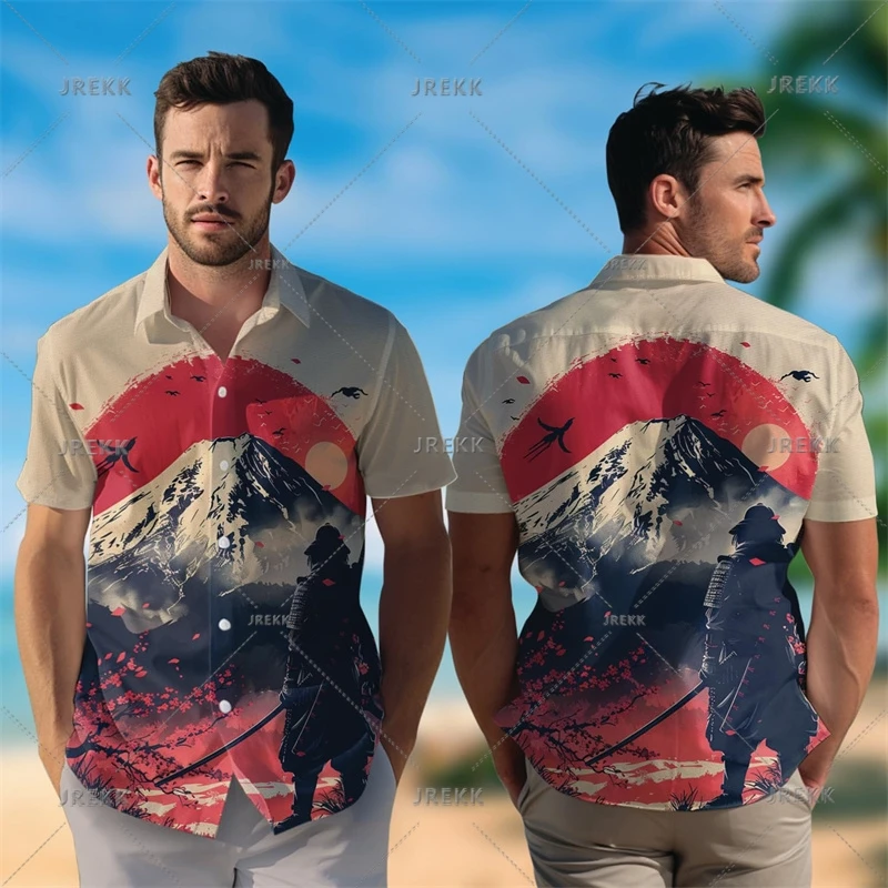 

Harajuku 3D Print Japanese Samurai Shirts For Mens Hawaiian Short Sleeve Shirts Fashion Streetwear Shirts & Blouses Clothing Top