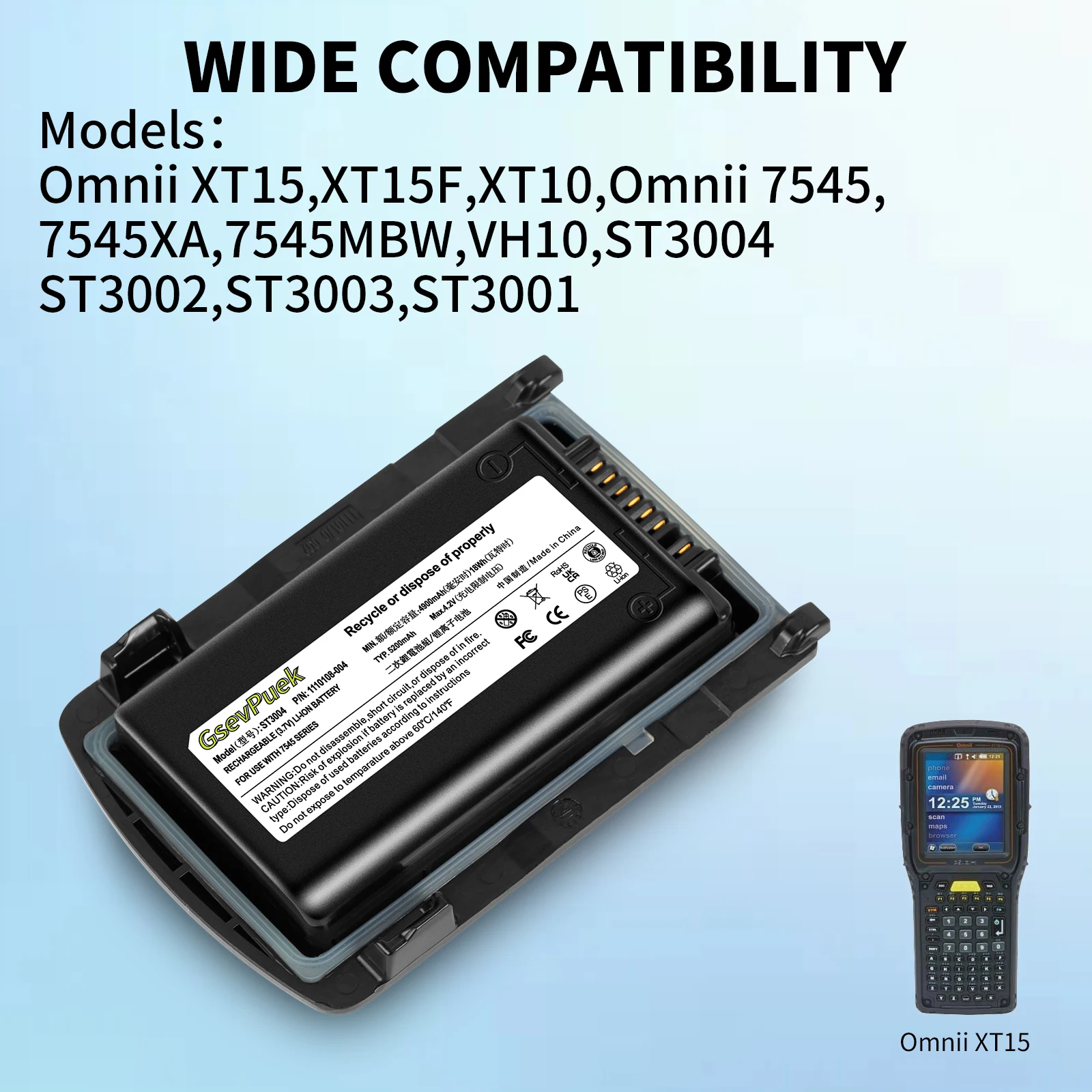 

For Psion Omnii ST/X Series Battery 4900mAh 3.7V | Replacement for 1110108-002 1110108-003 | Compatible with ST3003 XT15 Omnii 7