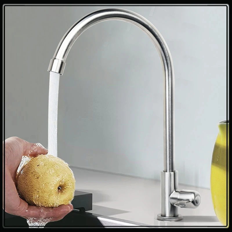 

Stainless Steel Kitchen Faucet Single Cold Sink Tap Brushed Gourmet Faucet Single Cold Bathroom Basin Tap Rotating Vanity Faucet