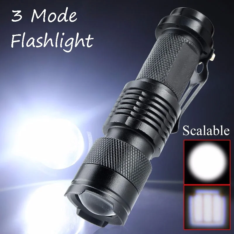 3 Mode Portable Mini Cree Led Flashlight Torch Adjustable Focus Zoom Light Lamp for Outdoor Fishing Camping Hiking Riding