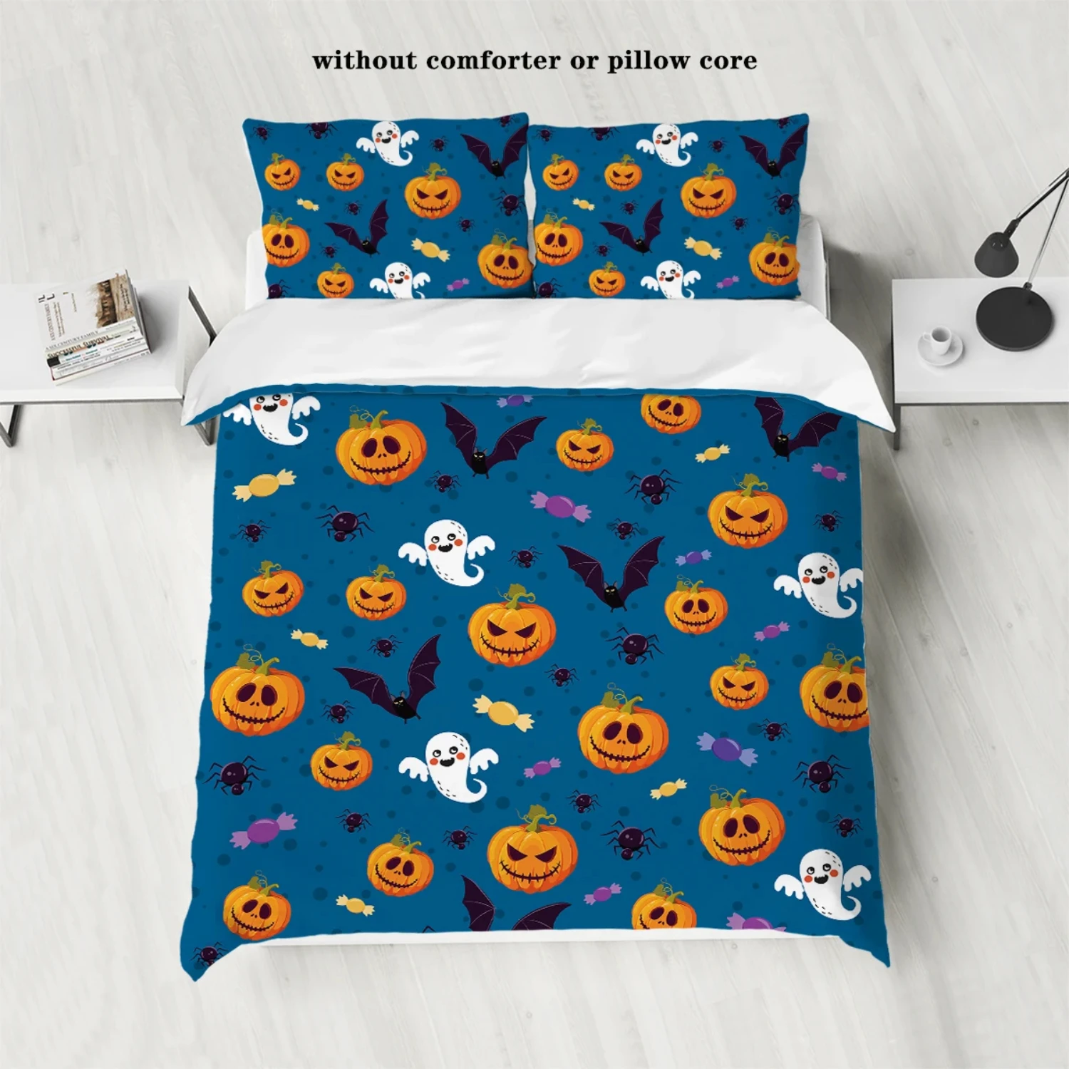 Cozy 3pcs Cartoon Pumpkin Bedding Set - Includes Down Duvet Cover and 2 Pillowcases - Perfect for Bedrooms, Guest Rooms, and Hot