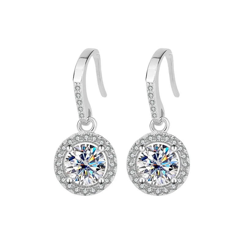 

High-quality Silver Luxury Round Stone Ladies' Ear Hooks Inlaid with Moissanite Accessory Jewelry