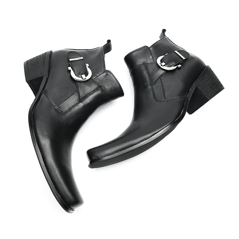 Botas estilo británico negro cuero Real Club fiesta hombre zapatos formales Botas de vestir de negocios punta cuadrada hombres botines de motocicleta