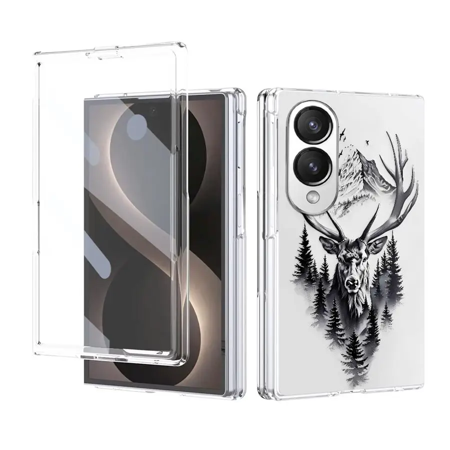 Monochrome Stag Sketch Transparent Phone Cover Case for Samsung Galaxy Z Fold 8 PC Hard Luxury ZFold8 ZFold 8
