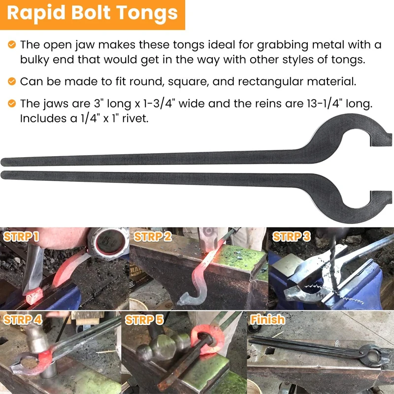 DIY Blacksmith Tongs with Rivet Rapid Tongs Bundle Set Five Types , Rapid Bolt/Flat Jaw/Slot Jaw/V-Bit/Scroll Tongs