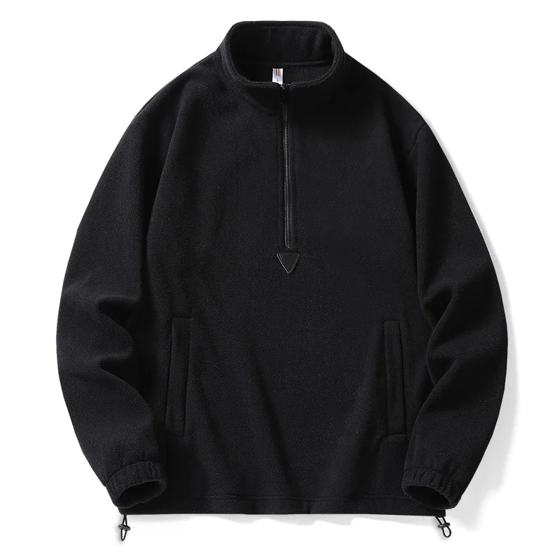 2023 Men's Autumn and Winter Pullover Stand Neck Splicing Zipper Solid Color Pocket Loose and Versatile Long Sleeved Jacket