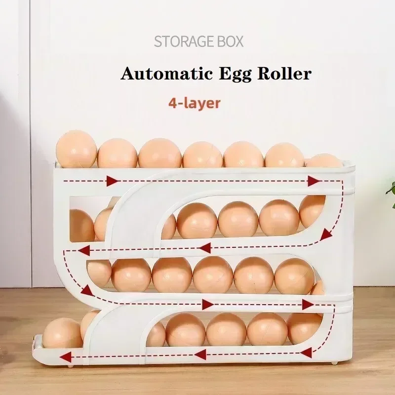 3/4 Layer Tiers Egg Holder for Fridge, Auto Rolling Fridge Egg Organizer,Egg Rack Large Capacity Egg Dispenser for Refrigerator