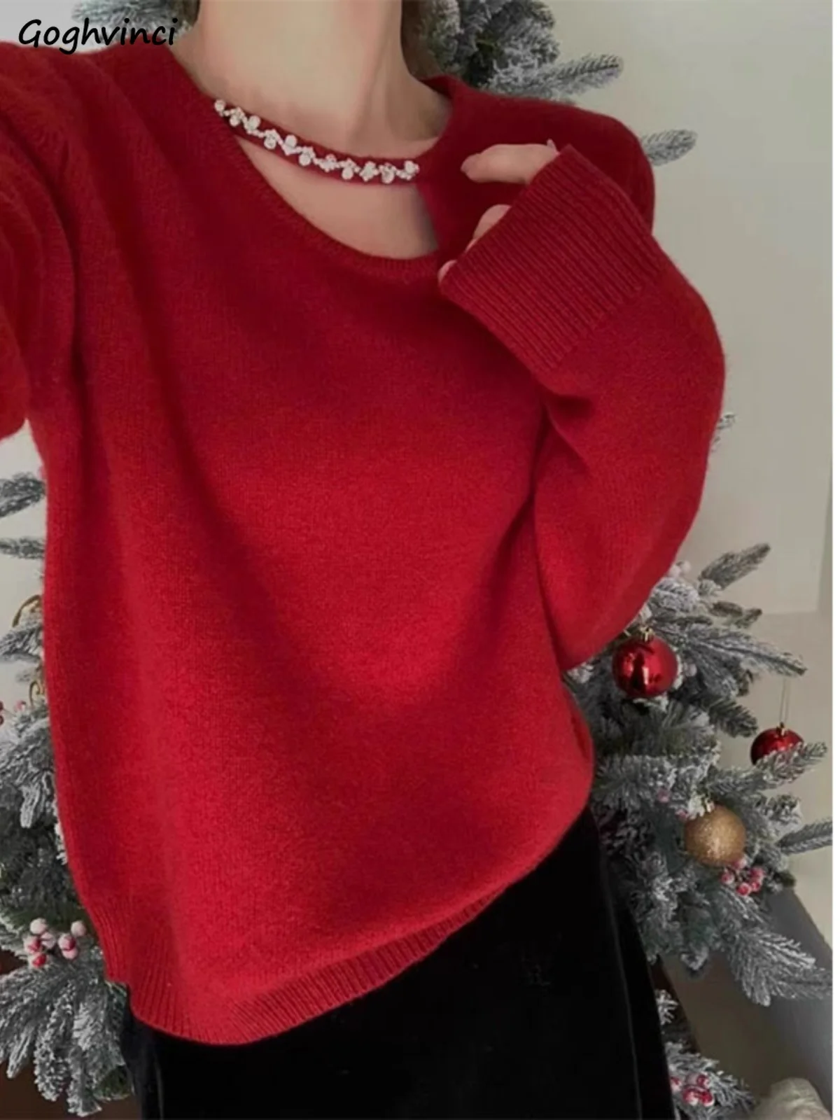 

Pullovers Women Hollow Out Design Baggy Casual Knitted Jumpers Korean Style Various Colors Keep Warm Fluffy Daily Autumn Winter