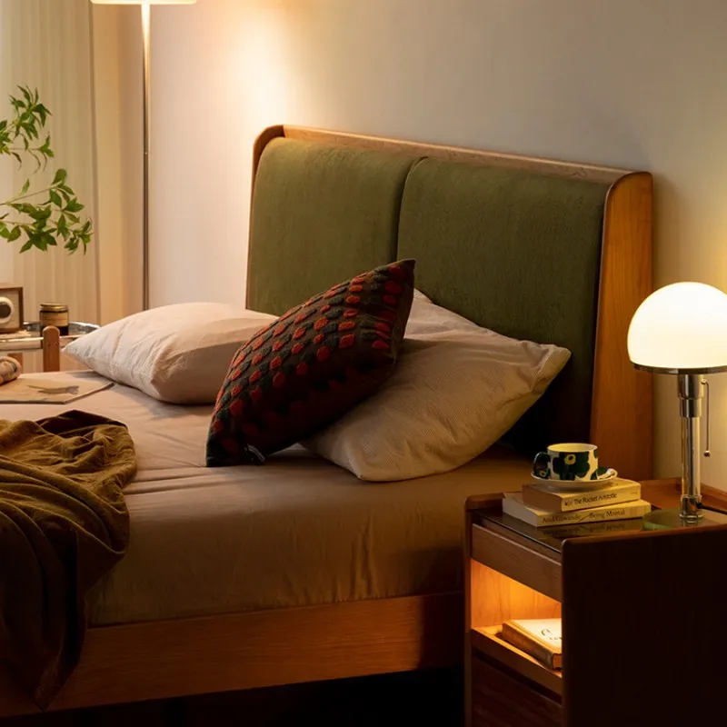 

Solid wood soft bag bed, cherry wood Japanese furniture 1.5 single bed 1.8 meters master bedroom double retro bed