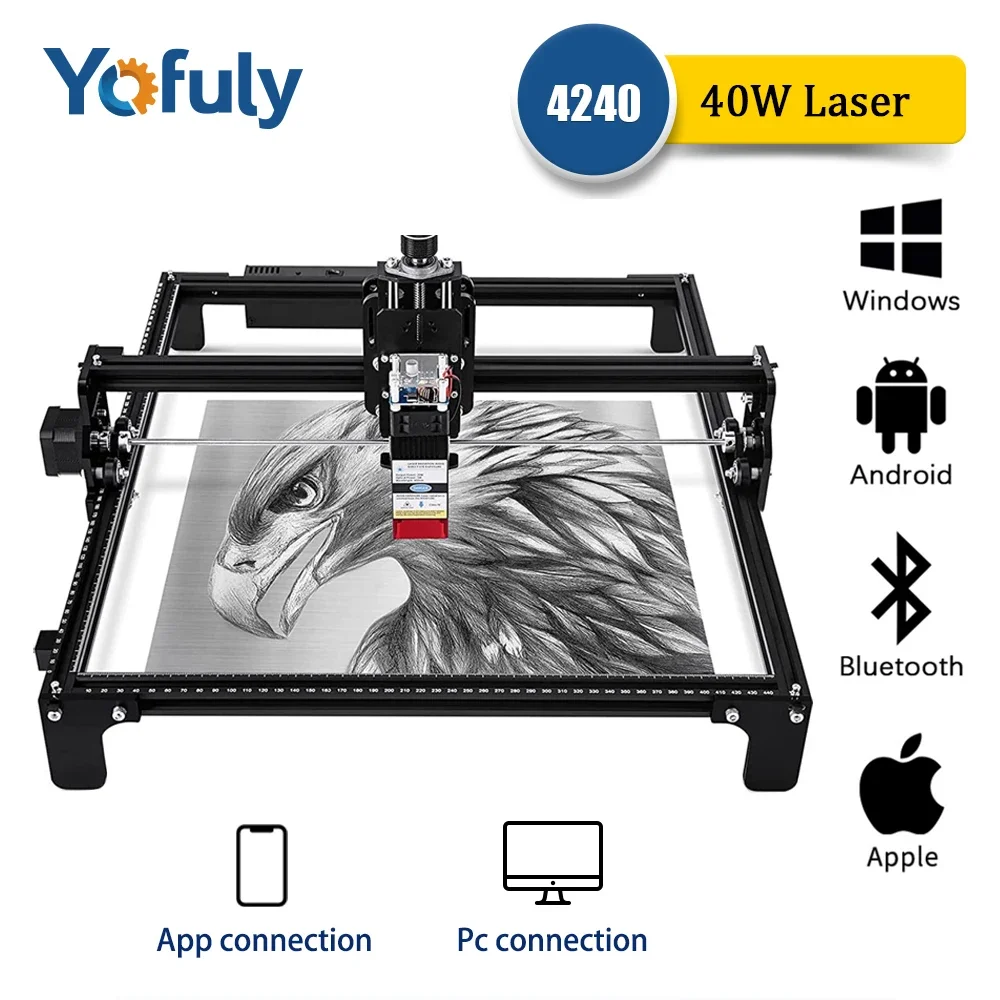 Yofuly 40W Laser Engraving Machine CNC 4240 Logo Mark Printer Laser Engraver with App Cutting Machine for Wood Metal