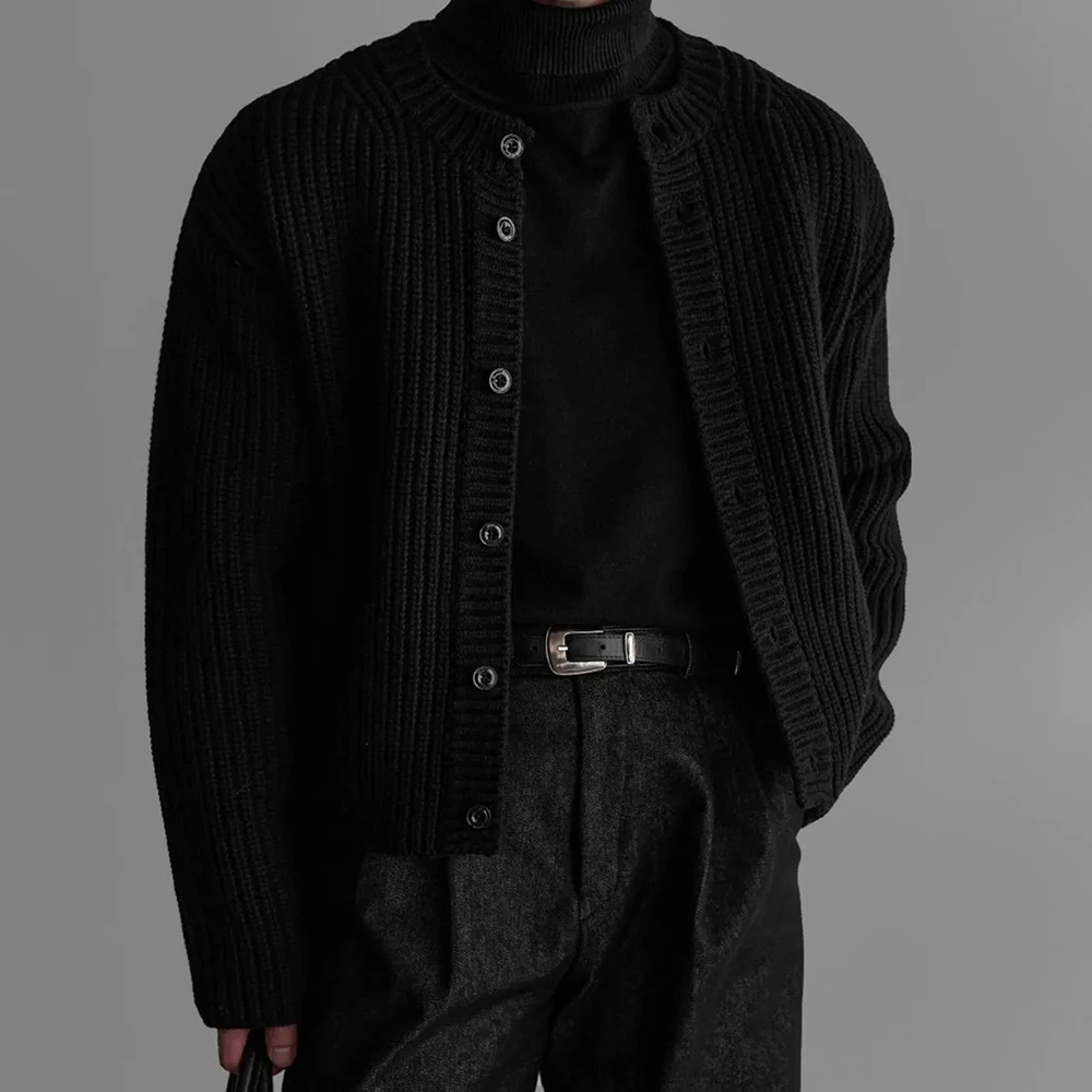 

Winter New Male Solid Color Long-Sleeved Cardigan Sweater American Retro Fashion Trend High Street Loose Casual Niche Men's Top