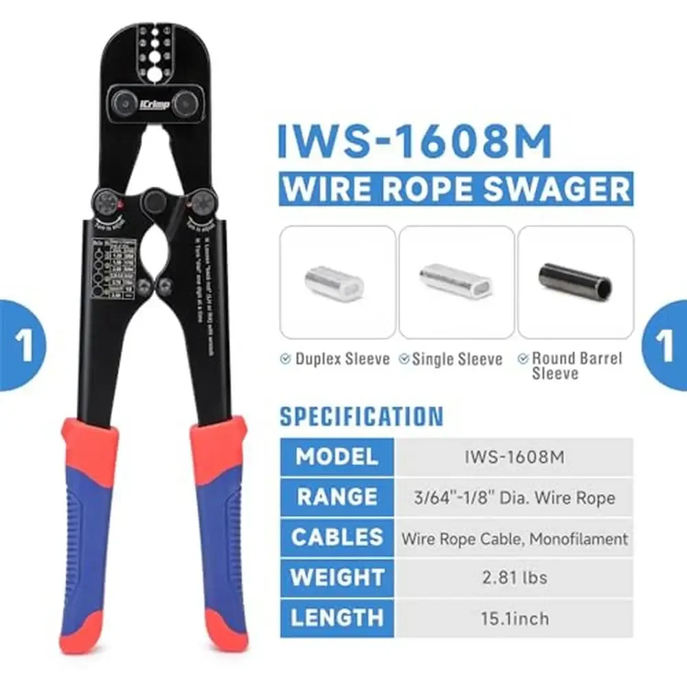 Wire Rope Crimping Tool Kit Swaging Tool Cutter Loop Sleeves 3/64''-1/8'' Wire Rope 483-Piece Set Multi-Purpose Swage Crimper