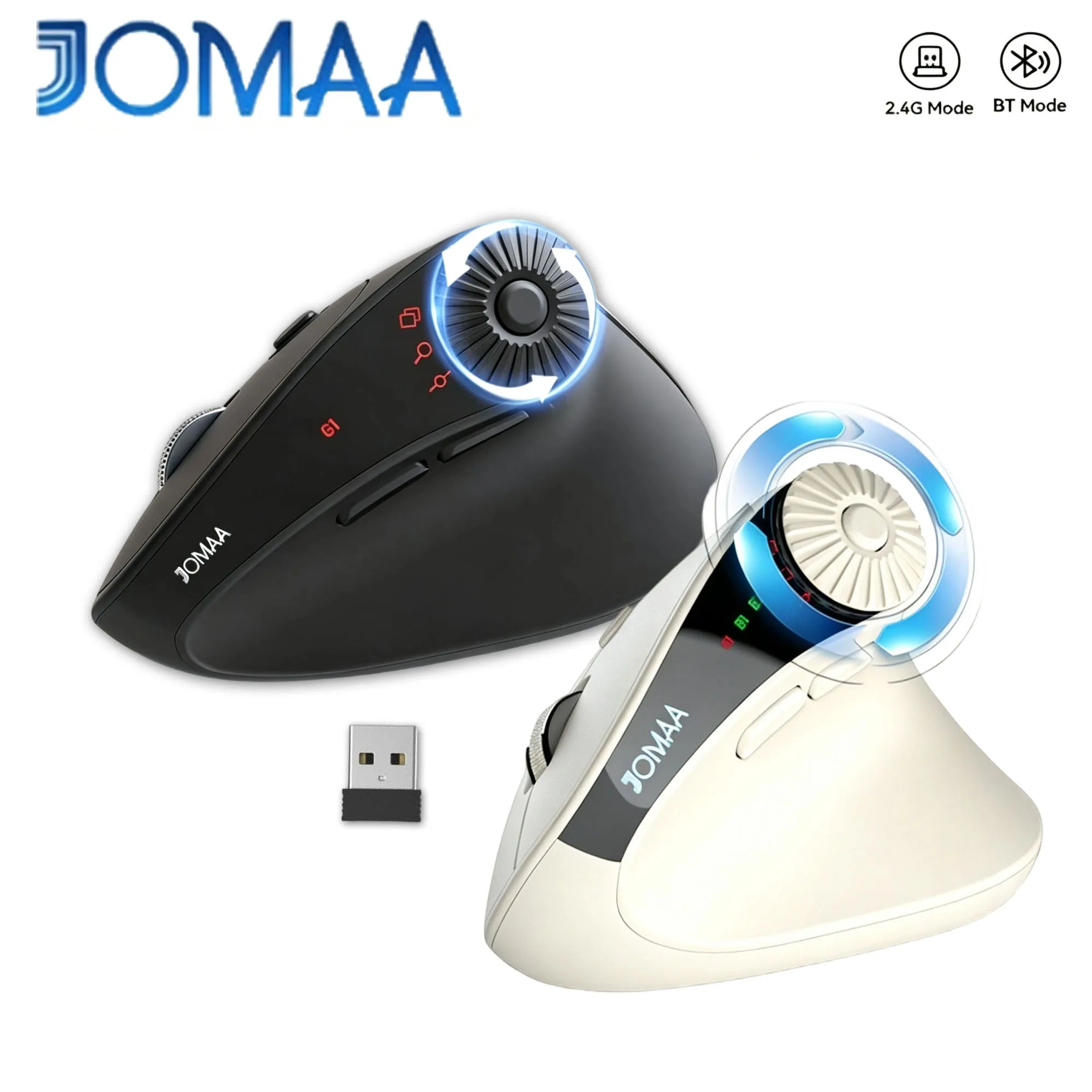 JOMAA Ergonomic Wireless Mouse, 2.4Ghz&Bluetooth Mouse,with 3-in-1Quick-Switch Scroll Wheel Mouse for Laptop and Desktop