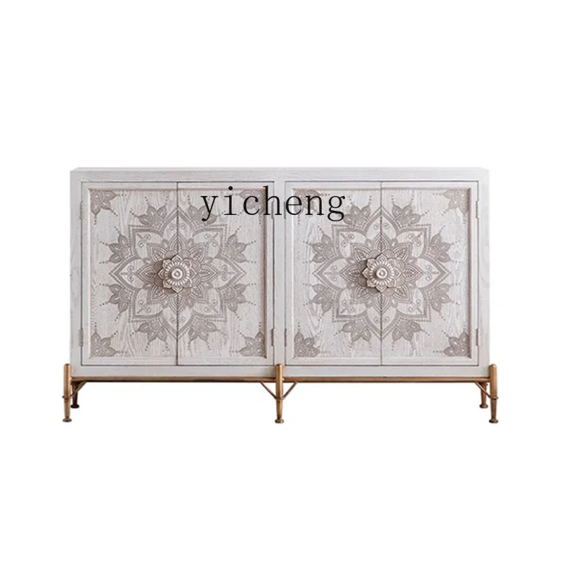 

XL partition cabinet French shoe cabinet foyer solid wood dining side cabinet white entrance table