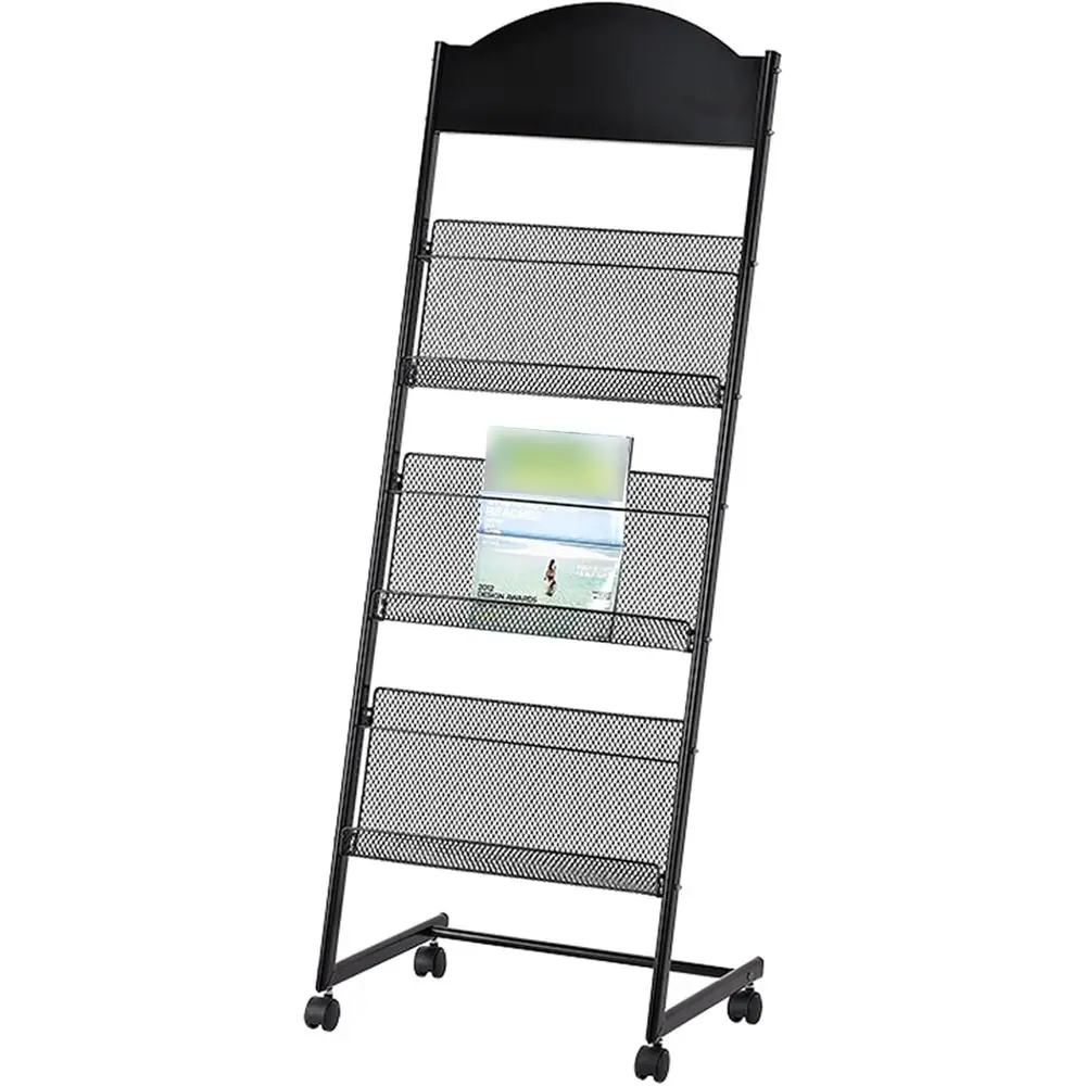 

Stylish 3-Tier Magazine Rack for Newspapers & Brochures - Black Organizer for Offices, Hospitals, Exhibitions (18.9x14)