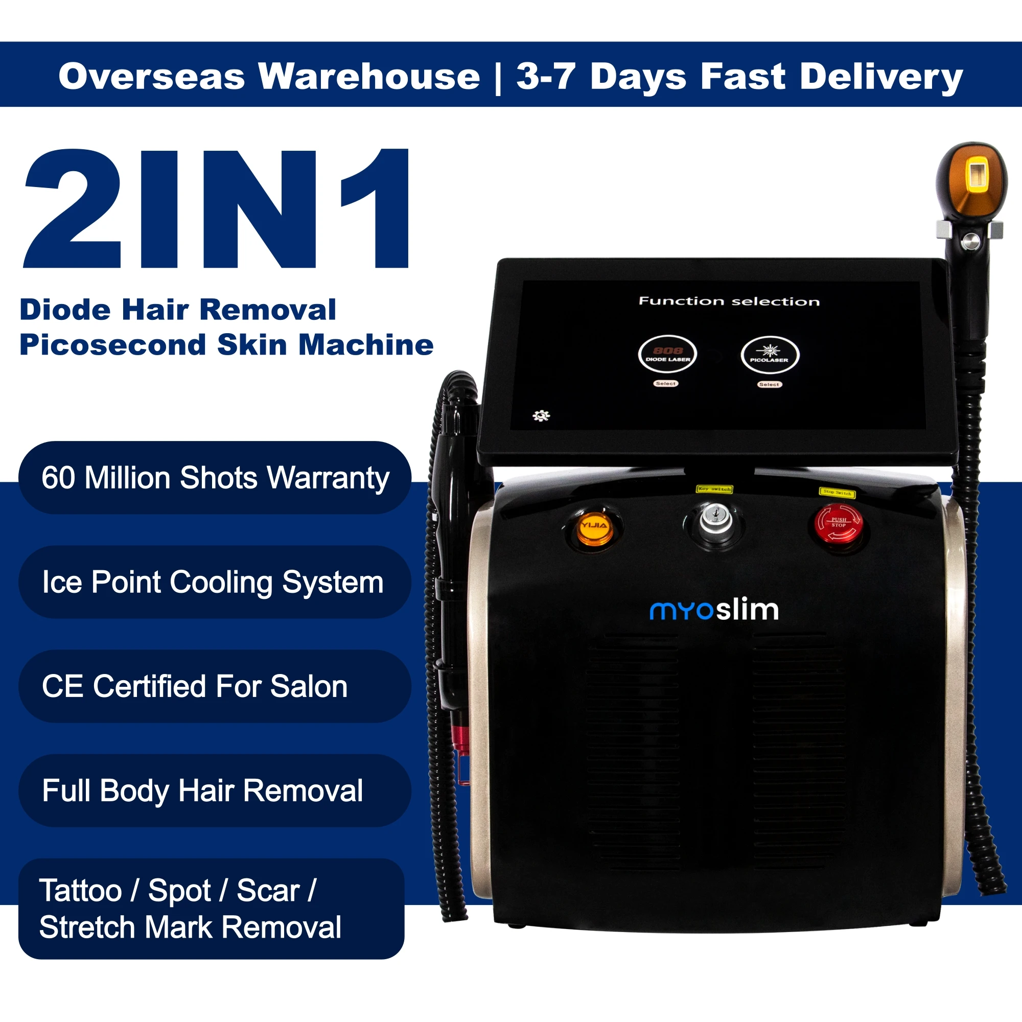 5000W 2IN1 Diode Laser Hair Removal Machine  Painless Tattoo Removal Beauty Salon Equipment 3Waves 755nm 808nm 1064nm Picosecond