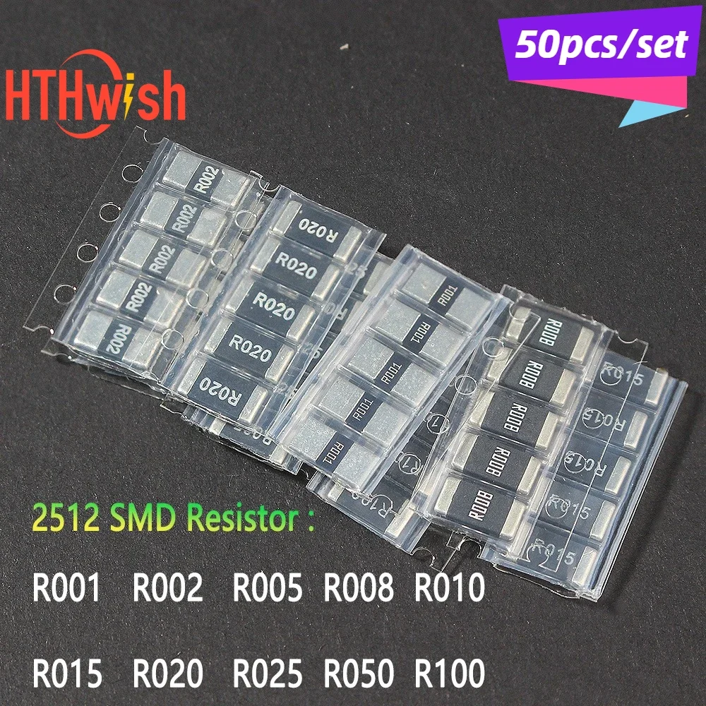50PCS/lot  2512 SMD Resistor set 1% Alloy Resistance Assorted Kit R002 R005 R008 R010 R015 R020 R025 R050 R100