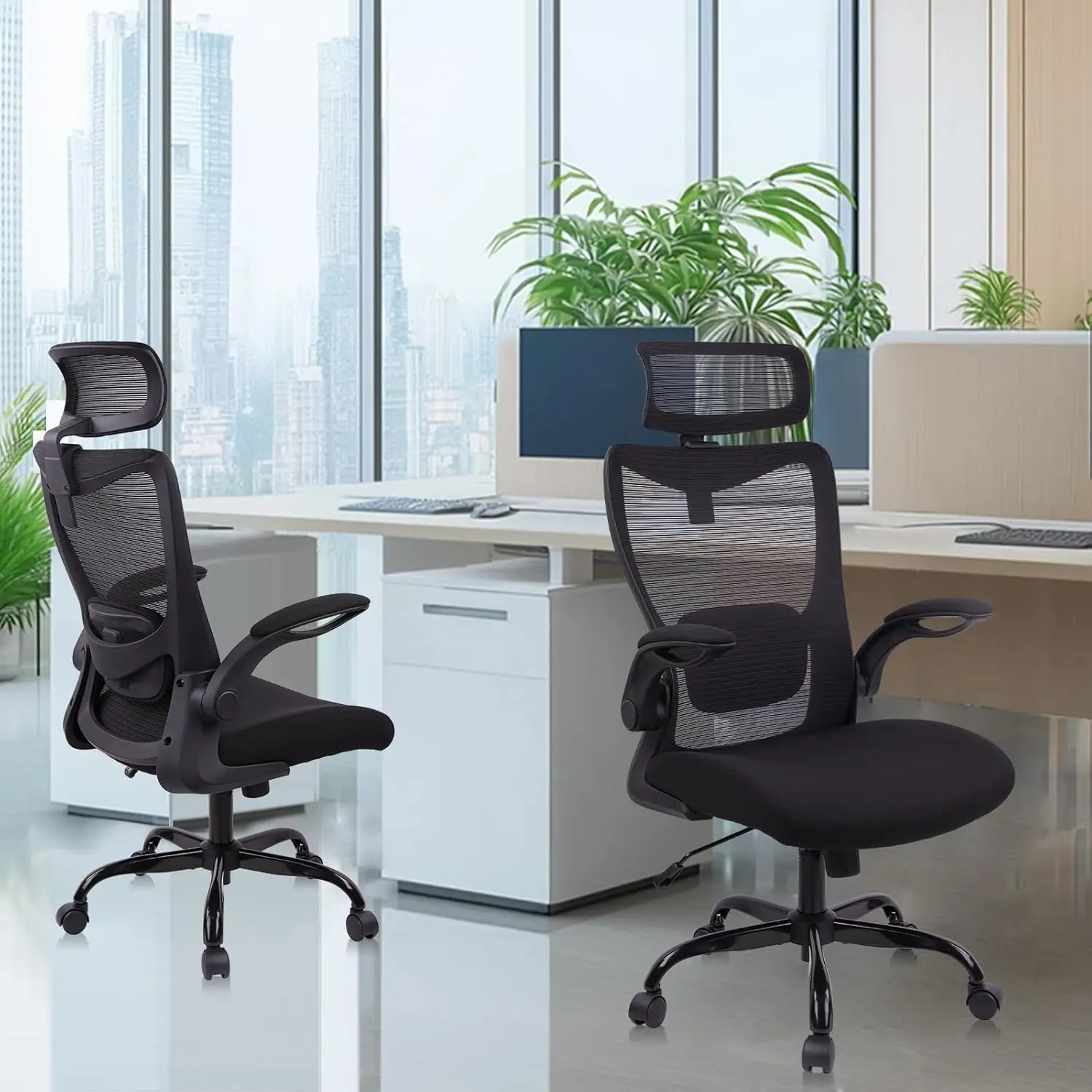 Heavy Duty Mesh Office Chair 400LBS, Big & Tall with Lumbar Support & Headrest, Black, 2 PACK