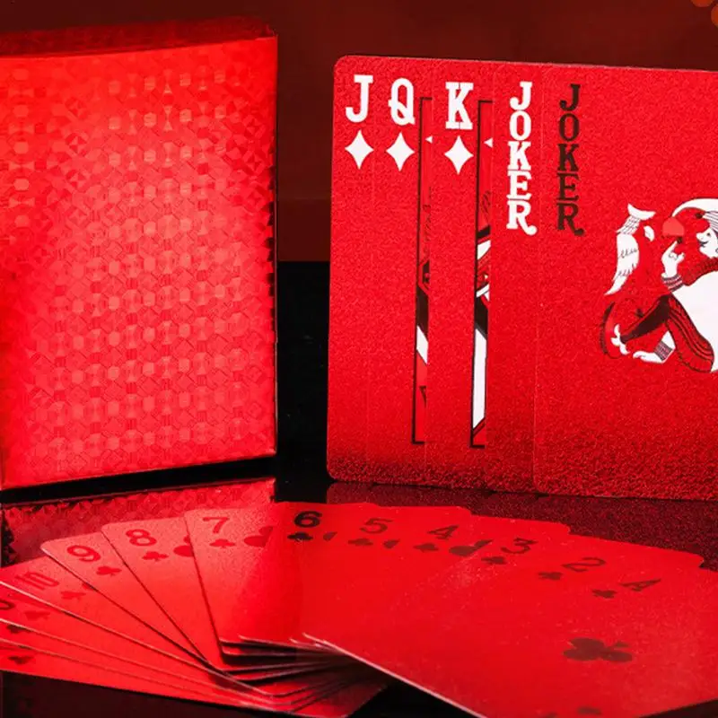PVC Waterproof Durable Red Anti Fold Thick Red Playing Cards Family Outdoor Game Entertainment Set Stress Relief Toy K ill Time