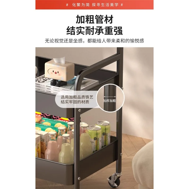 movable double-layer coffee table trolley, side table living room sofa storage with wheel tea table, bedroom shelf small table - view 4
