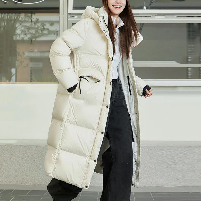 2025 جديد عالي الجودة سميكة بطة بيضاء أسفل فضفاضة المرأة أسفل سترة شتاء دافئ مقنعين طويلة الأكمام المرأة أسفل سترة