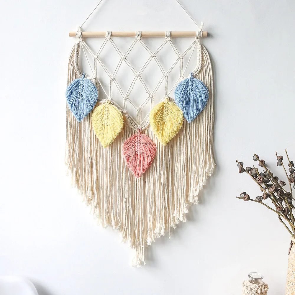 Bohemian Colored Leaf Tapestry Woven Wall Decor ins Woven Cotton Thread Tapestry Christmas Decor Home