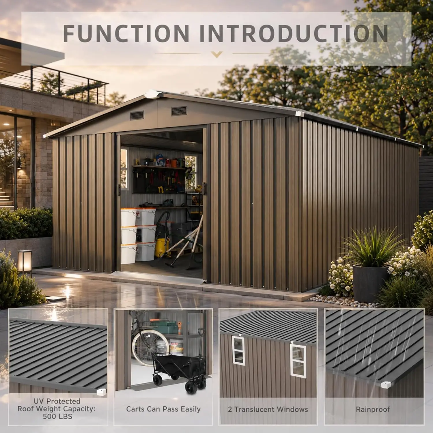 Metal Storage Shed 10x12FT Outdoor Backyard Patio Garden Tool House, Customized - view 6
