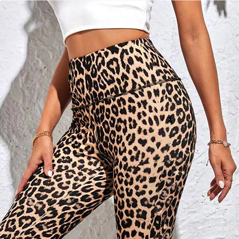 المرأة مثير ليوبارد طباعة متوهج السراويل ربيع الخريف تنفس مريحة بنطال رياضي امرأة عالية تمتد اليوغا طماق #6