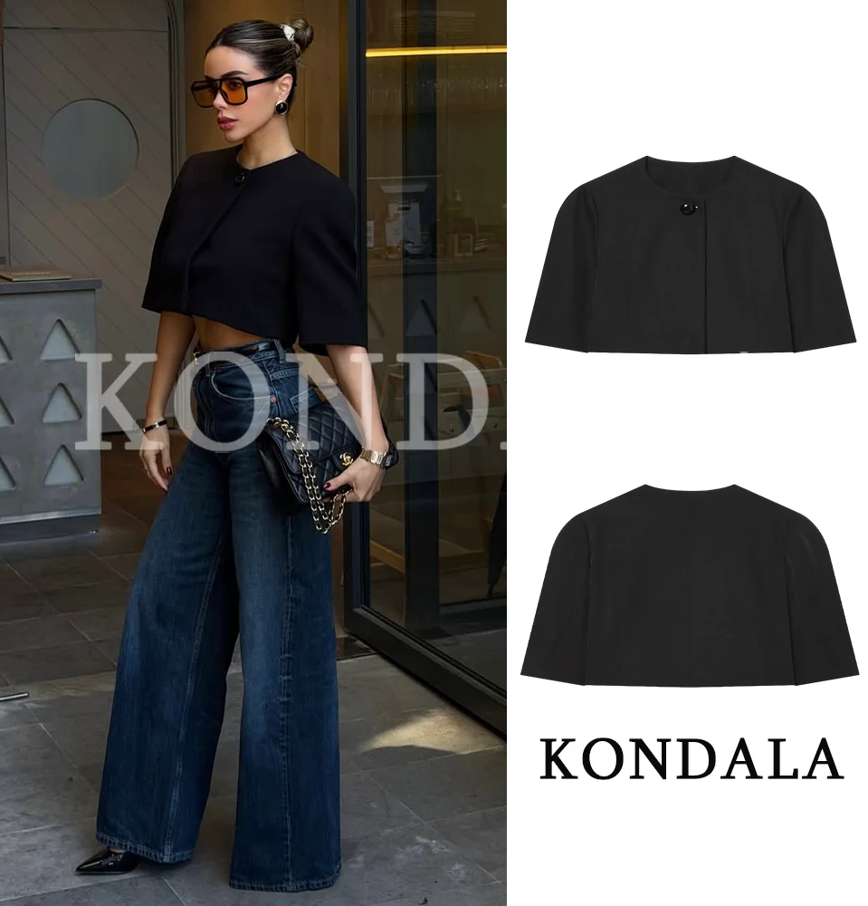 

KONDALA Women Trendy Streetwear Short Sleeve Blazer Commute Blazer 2026 Fashion Spring Summer Office Lady Casual Short Blazer