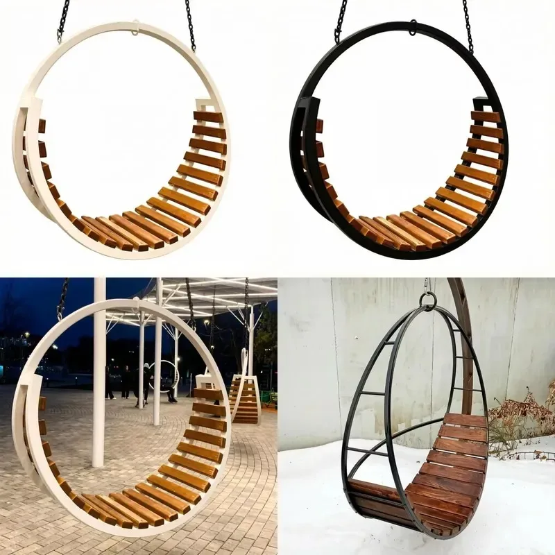 Quality Round Suspended Bench Outdoor Circular Swing Seat Wooden Board Park Garden Square Landscape
