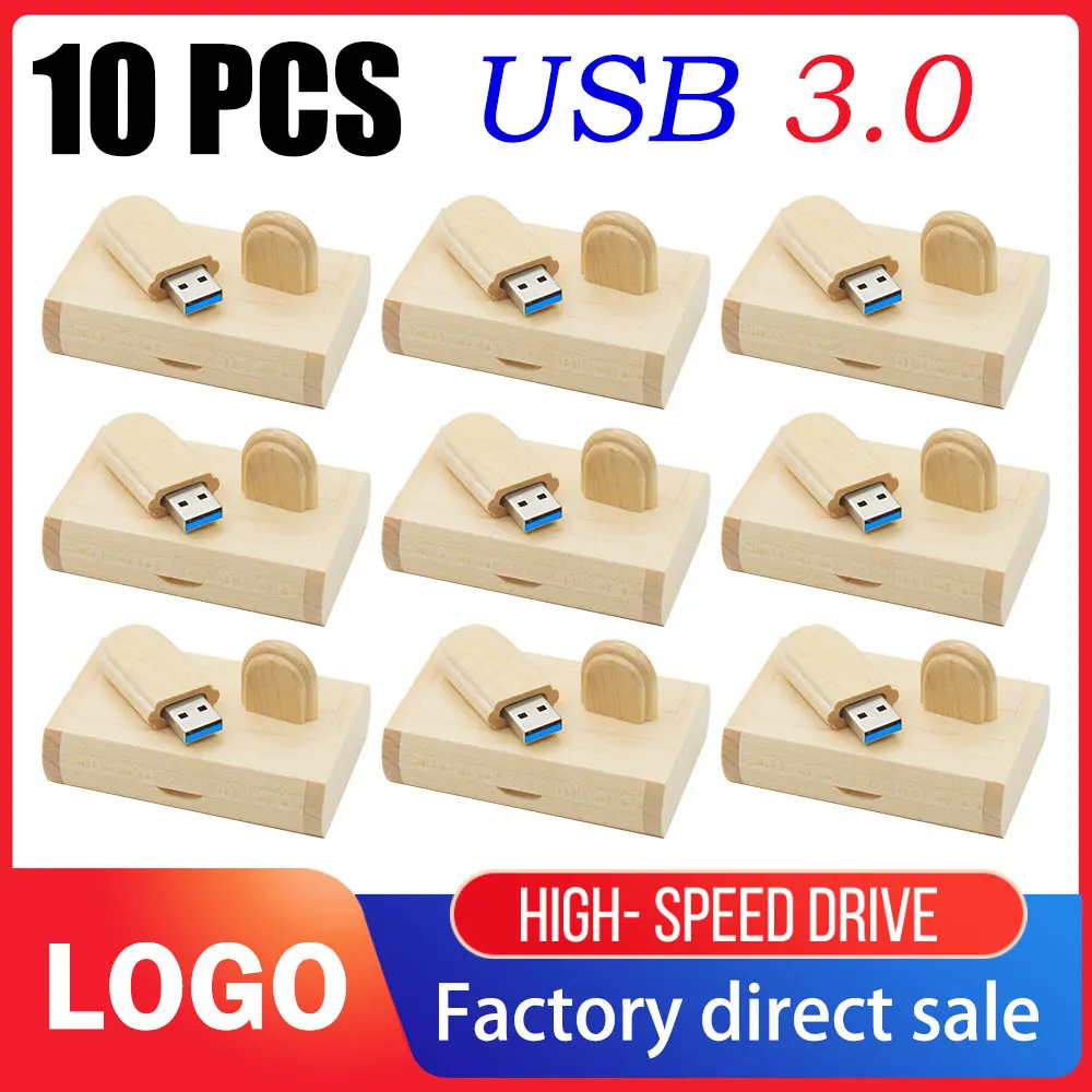 10pcs/lot USB 3.0 (free Custom LOGO) Wooden Usb 64gb USB Flash Drive Pendrive 4GB 8GB 16GB 32GB 64GB Memory Stick for Gift