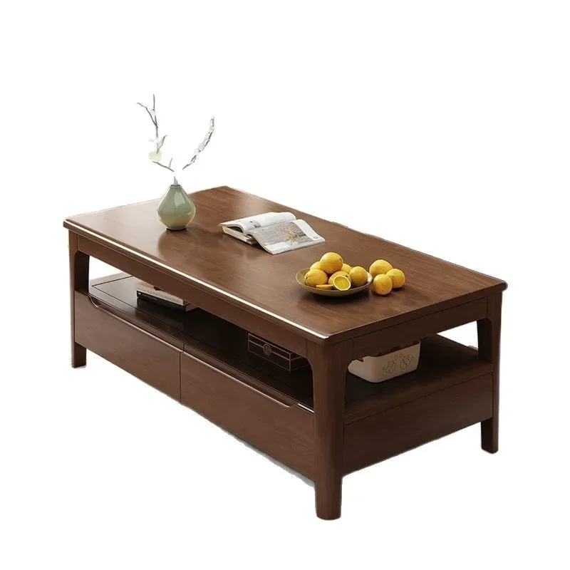 

Solid wood coffee table small apartment simple modern living room household double tea table with drawers small table