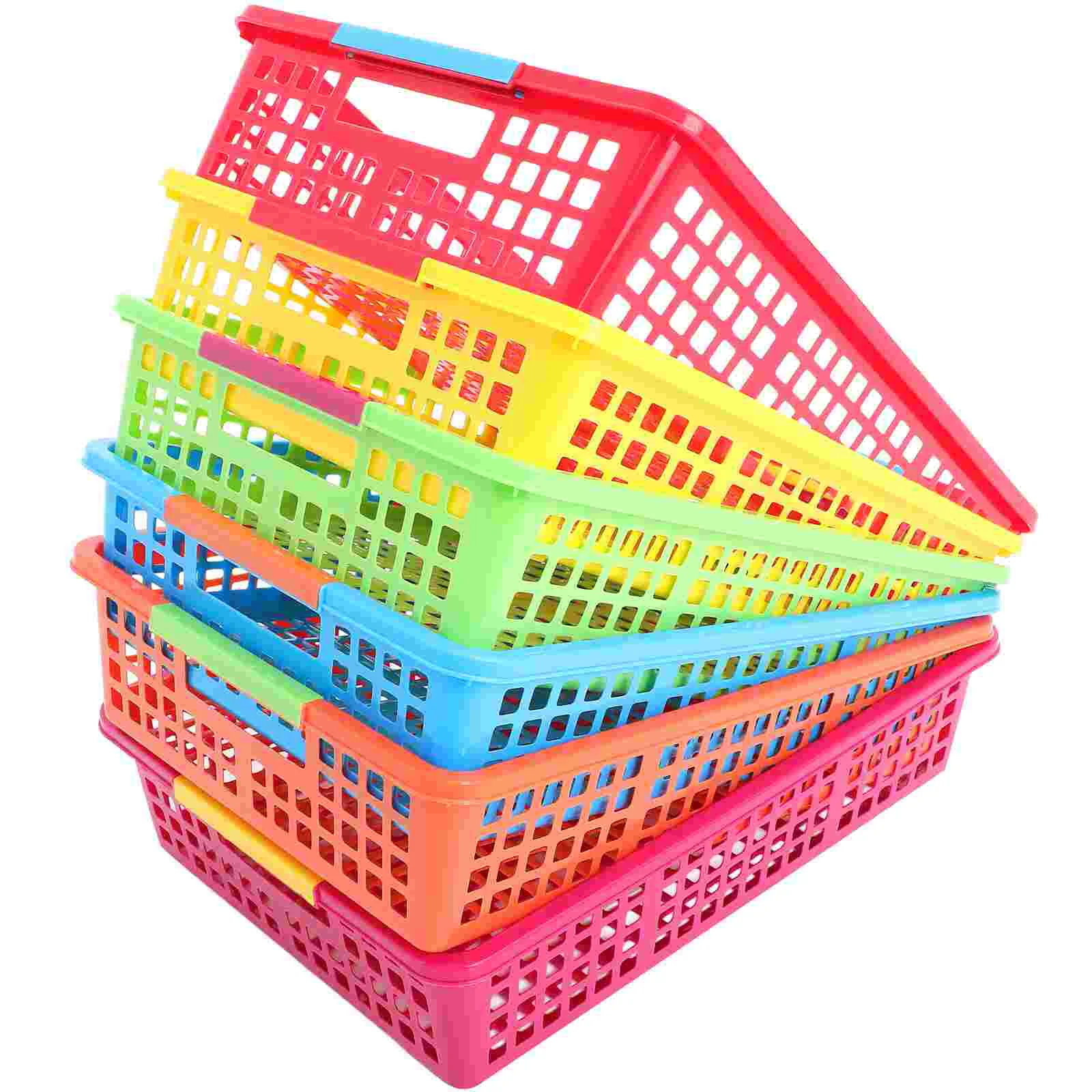 6 Pcs A4 Document Fruit Snack Storage Baskets PP Material Classroom Paper Trays Colors Stackable OfficeBins