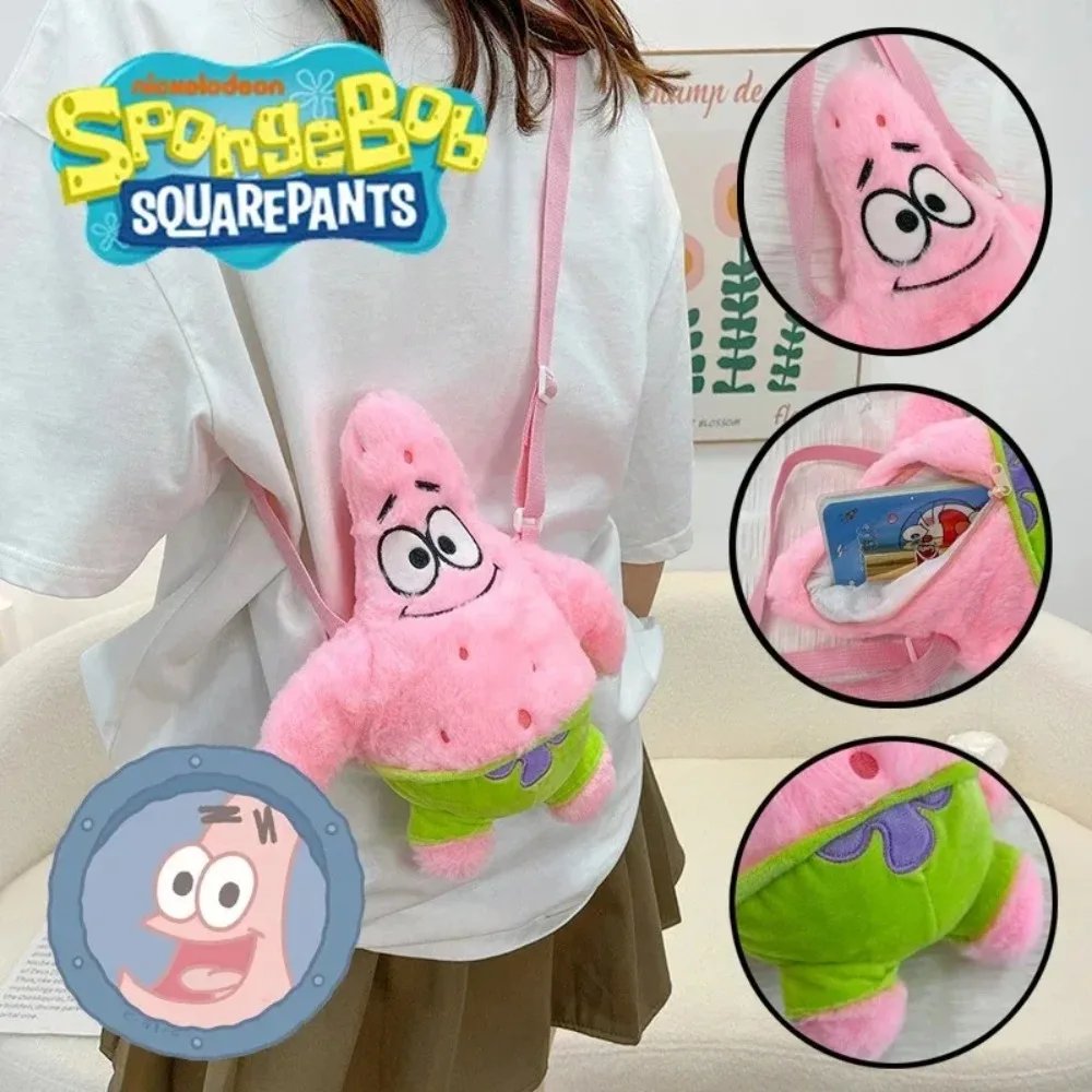 Sac en peluche Bob l'éponge Patrick Star pour femmes, sac à bandoulière en peluche Kawaii, sacs à bandoulière de dessin animé pour filles, sacs de rangement pour téléphone et cosmétiques