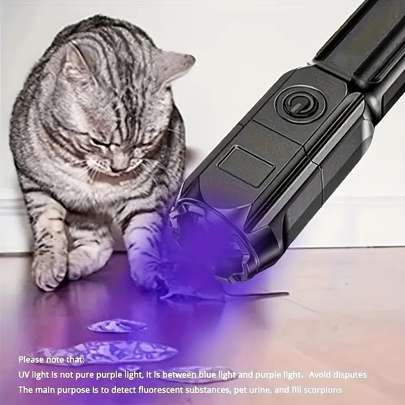 Tragbare UV-Taschenlampe UV 395nm, zoombare ABS-Taschenlampe, 3 Modi, Camping-Ultraviolettlampen zur Erkennung von Haustierflecken und Fluoreszenz. – Detail 3