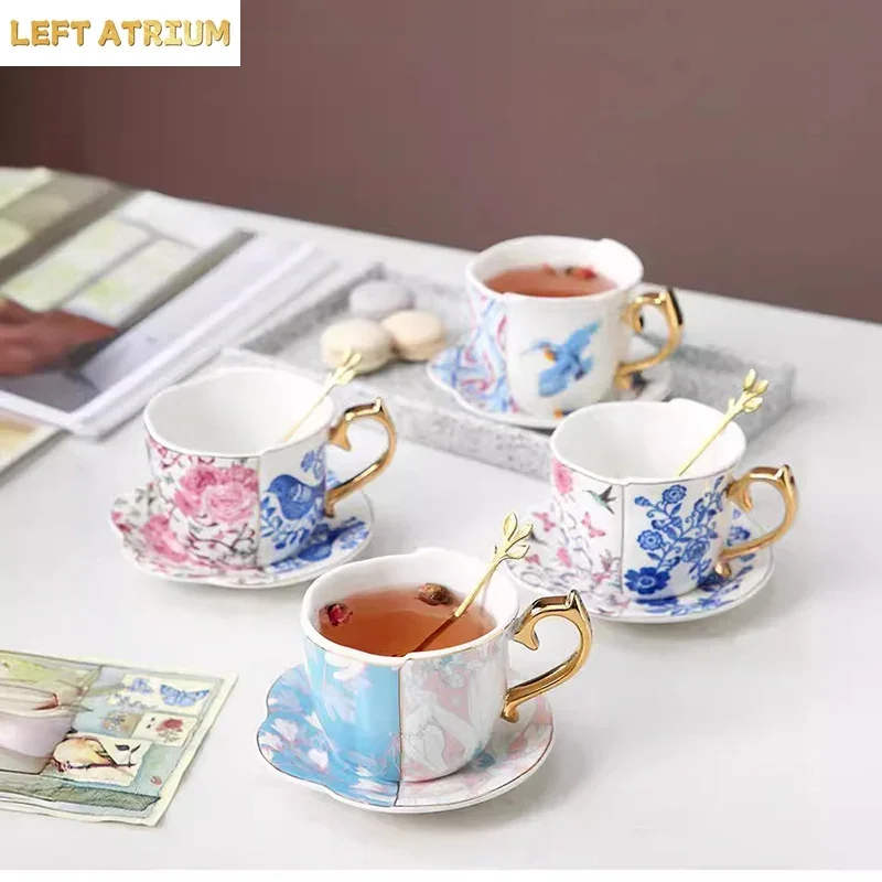 250ml Luxury Ceramic Mug Saucer Retro Afternoon Tea Coffee Cup Saucer Sets Couple Cup Set Home Creative Drinkware New Home Gift