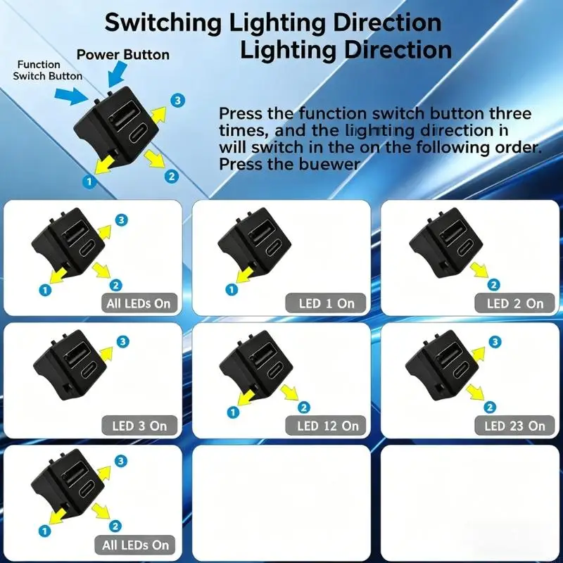 Double Interfaces USB A And C Charging Port With Color Changing LED Car Light 83CF
