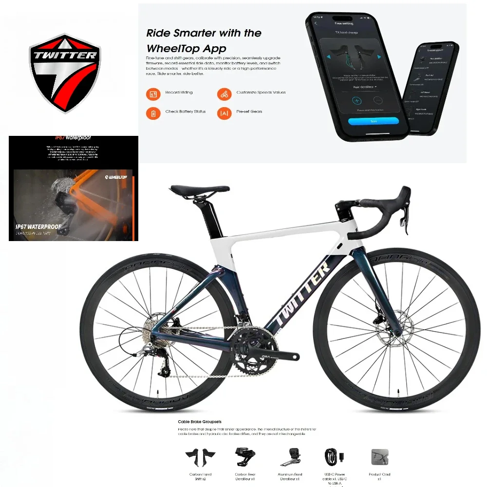 

TWITTER Bluetooth Link Electronic Variable EDS-24Speed Hydraulic Oil Disc Brake Wind Racing T800Carbon Fiber Road Bike bicicleta