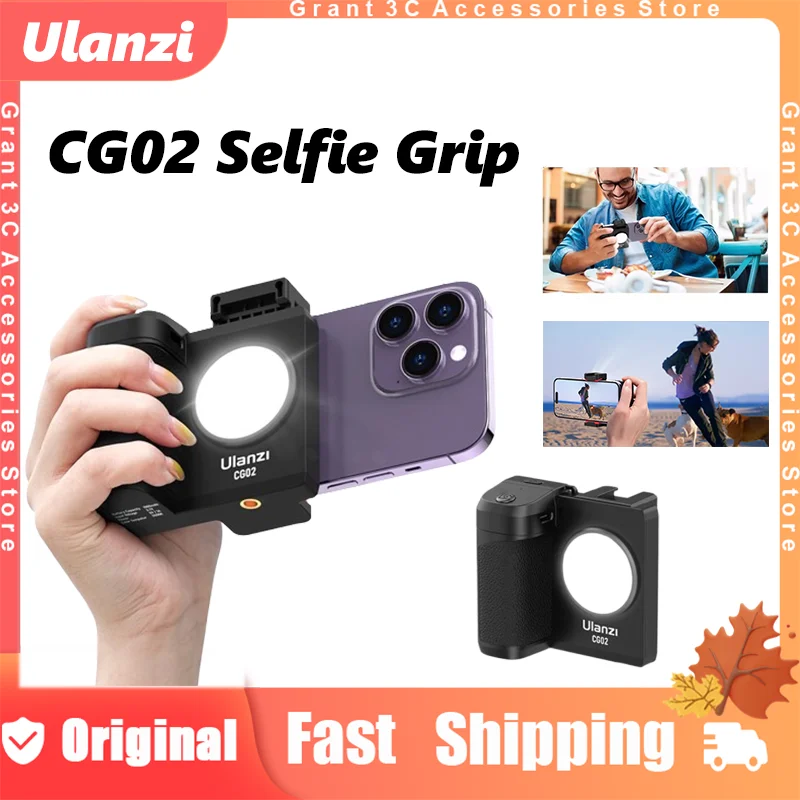 New Ulanzi CG02 Smartphone Selfie Grip Custom Bluetooth Fill Light with CRI 95+ 5500K 15M Remote Zoom & Anti-Shake Stabilizer