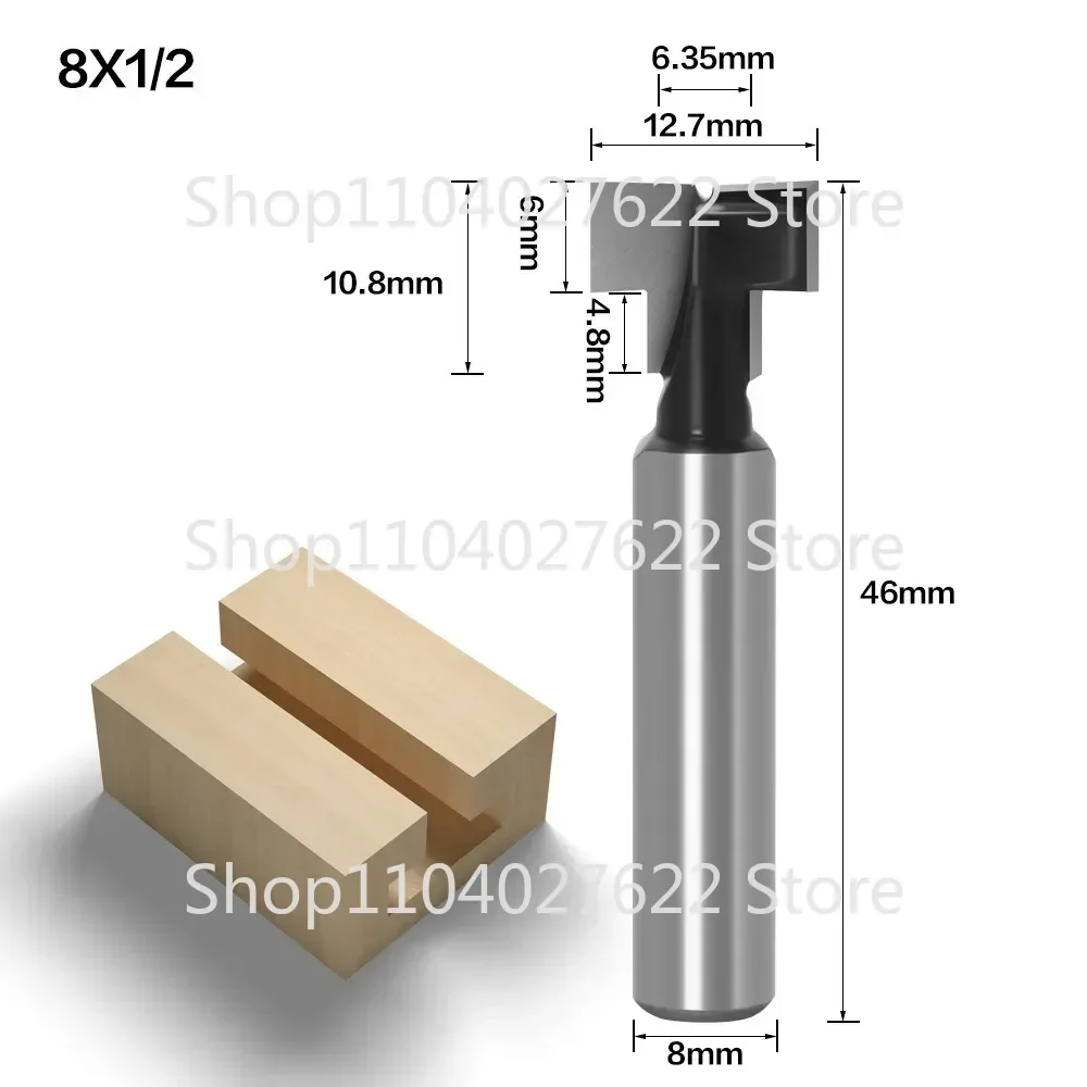 1set 8mm Shank T-Slot Keyhole Cutter Wood Router Bit Carbide Cutter for Wood Hex Bolt T-Track Slotting Milling Cutter  3/8 1/2