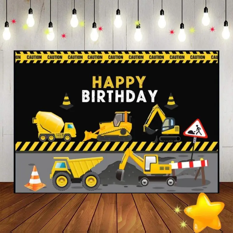 Construction Machinery Background Bulldozer Baby Shower Banner Birthday Decoration Drilling Rig Photography Backdrops Dumper