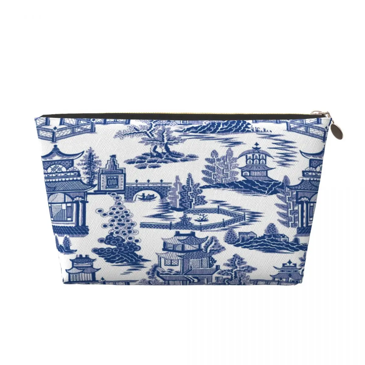 Custom Blue Willow Ancient Ming Porcelain Makeup Bag Travel Cosmetic Organizer Cute Chinoiserie Pattern Storage Toiletry Bags