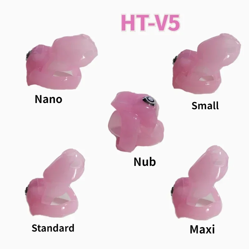 Latest HT-V5 Chastity Cage Pink Padlock Male Natural Resin Chastity Device Belt Click Lock Cock Cage Adult Sex Toy For Men Gay18