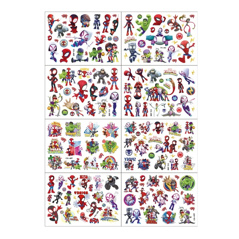 Marvels Spidermans Tattoo Sticker Action Figure Anime Iron Mans Avengers Waterproof Tattoo Sticker for Boy Toy Kid Birthday Gift