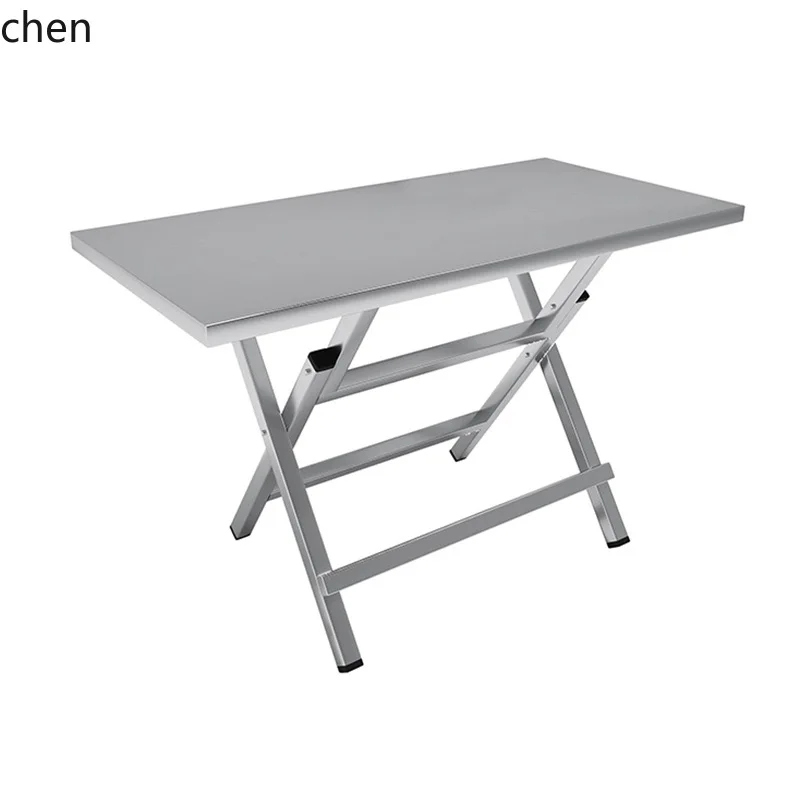 LXC Stainless Steel Folding Table Minimalist Dining Restaurant BBQ Fast Food Restaurant Dining Table Folding Long Table Chair