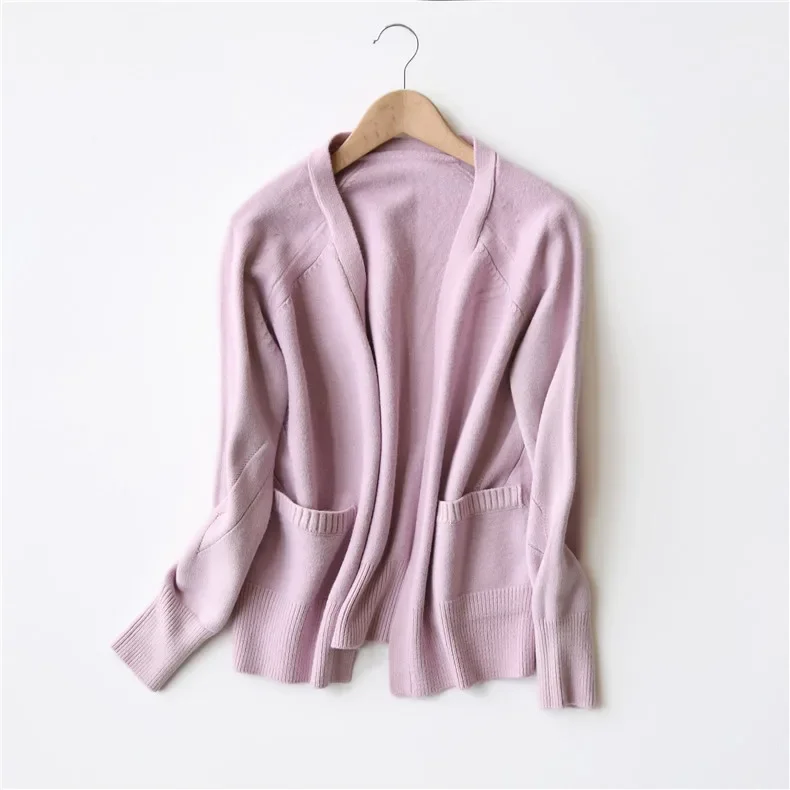 Neue Frauen Frühling Herbst Pullover Strickjacke Mode v kragen einfarbig Wolle Mischung Tasche Lose Stricken Pullover Outwear Mantel