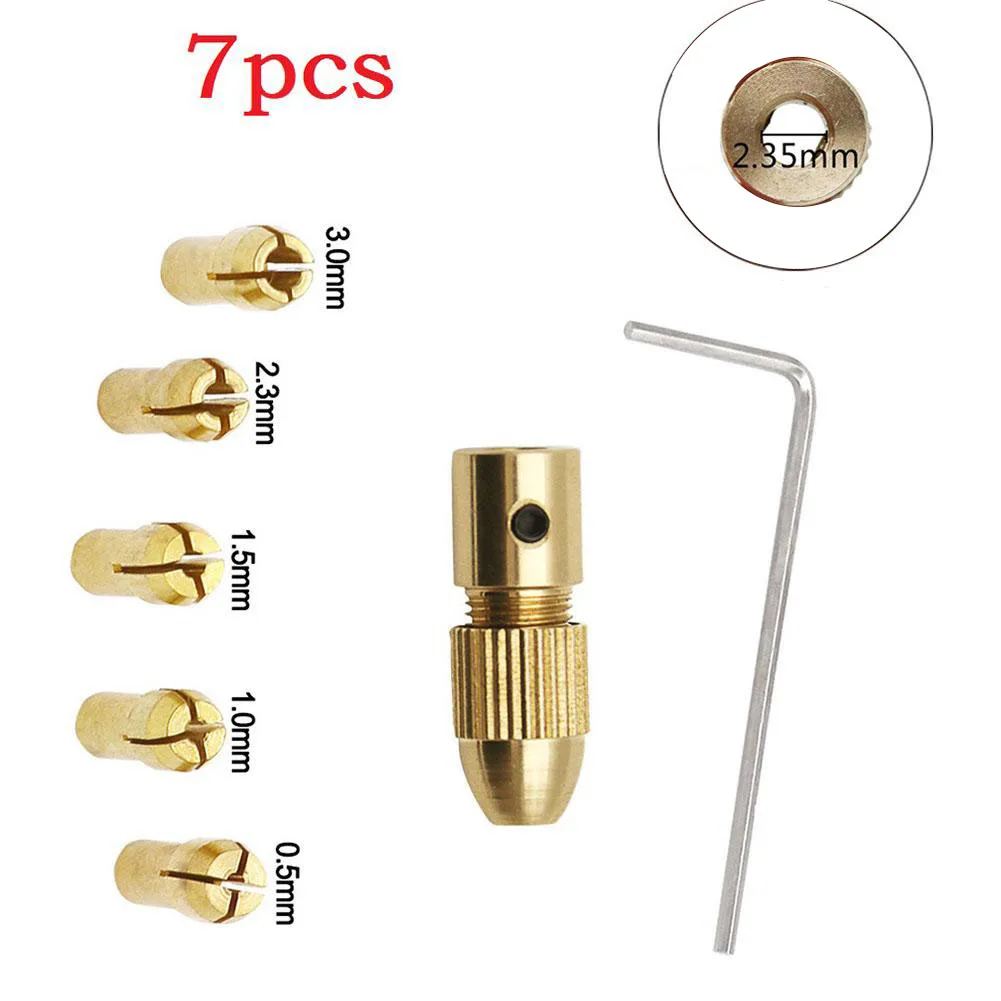 

7pcs/set Chucks Adapter Mini Drill 2.35/3.17/4.05/5.05mm Brass Collet Drill Collet Gold Color For Use With Hand /Electric Drill