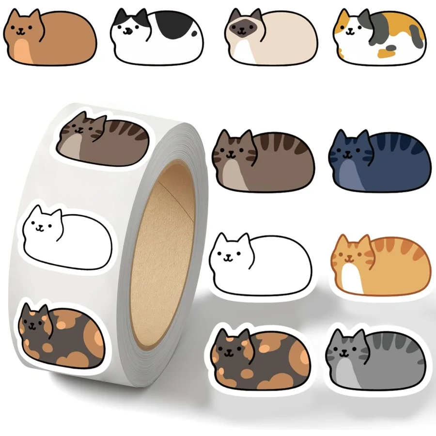 

500 шт. наклейки с милым котом в рулоне, 10 стилей, наклейки с кавайными котами для кошек, сувениры для вечеринок, кавайные наклейки с животными, виниловые наклейки.